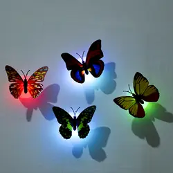 Светодиодный ночник, лампа с разноцветными изменяющимися бабочками, крытый свет с Вакуумная присоска, домашний вечерние настольные