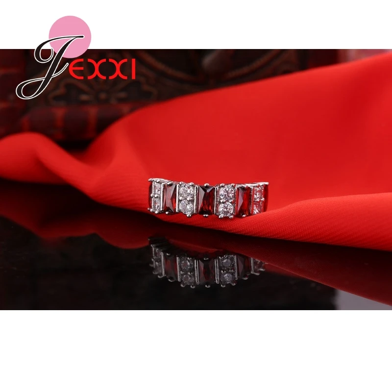 Элегантные Свадебные ювелирные изделия Красные CZ кольца на палец 925 пробы серебряные Свадебные обручальные кольца для женщин высокого качества