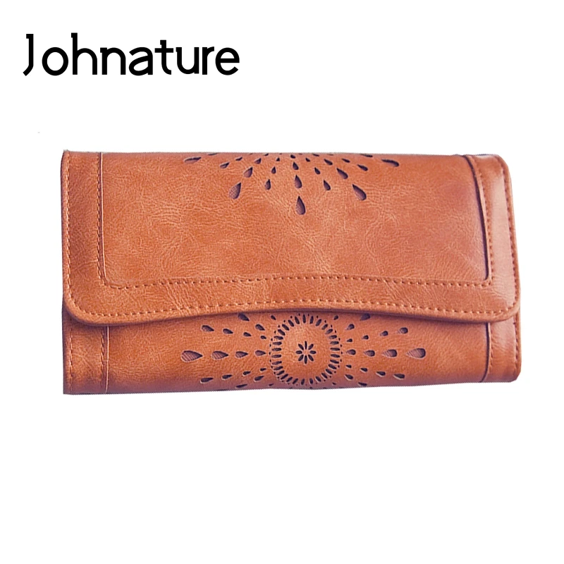 

Johnature 2019 New Unisex Casual Geometric Hasp Vintage Cover Long Standard Retro Thread Men Wallets Female Purse