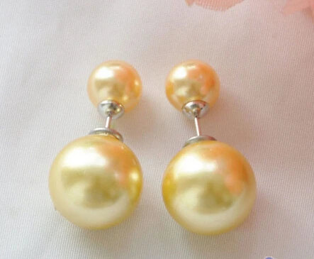 

hot sell new - free shipping 00367 golden ROUND south sea shell PEARL stud EARRING