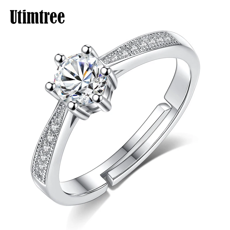 Utimtree изящный австрийский кристалл обручальное кольцо ювелирные изделия для невесты открытие женское регулируемое кольцо серебряного цвета с кубическим цирконием