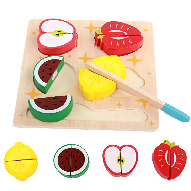 

Montessori Toys Educational Wooden Toys for Children Early Learning 3D Kitchen Cutting Fruit Vegetables Board Real Life