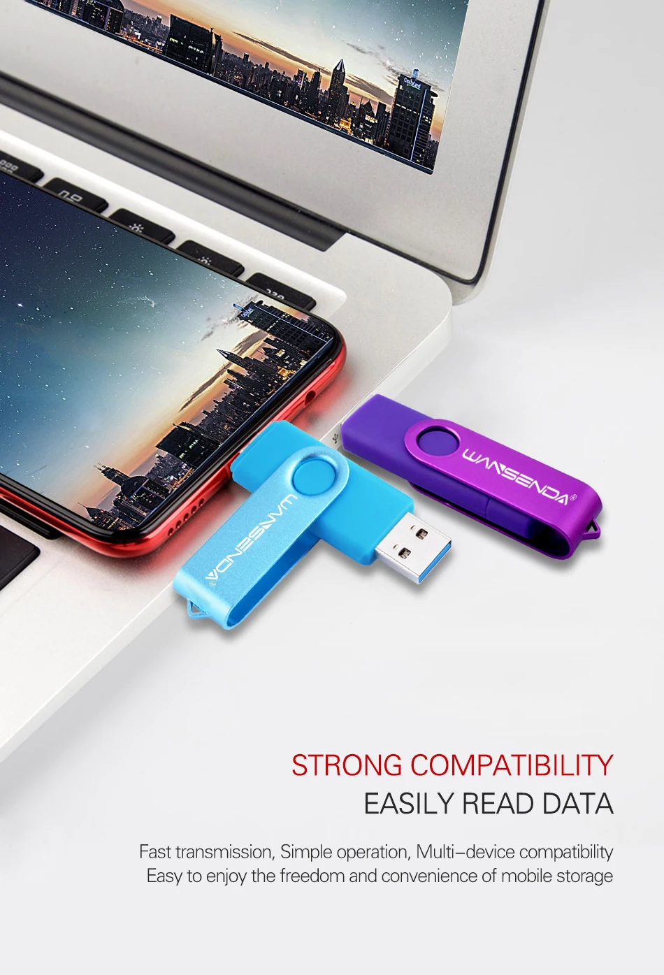 Флэш-накопитель wansenda Flash Drive 2 в 1 Micro USB Stick 3,0 накопитель 16 ГБ 32 ГБ, 64 ГБ и 128 ГБ 256 ГБ с поддержкой OTG Флэшка высокоскоростная флеш-накопитель