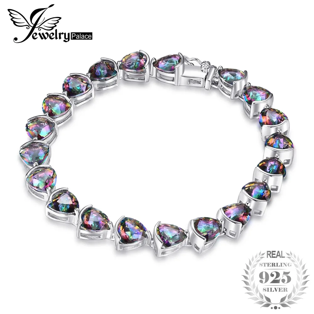 

JewelryPalace 26ct Triangle Stone Genuine Rainbow Fire Mystic Topaz Solid 925 Sterling Silver Tennis Bracelet Fashion Jewelry