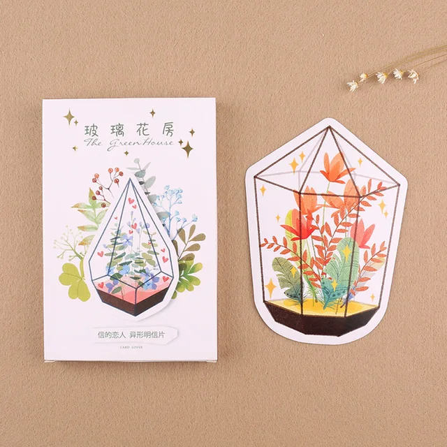 30 pcs lot heteromorphism glass greenhouse postcard greeting card