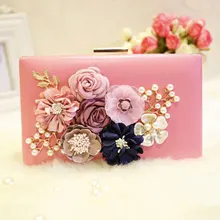 Colorful Flowers Party Ladies Evening Clutch Bags Appliques Chain Women Shoulder Crossbody Bags with Luxury Pearl Wallet