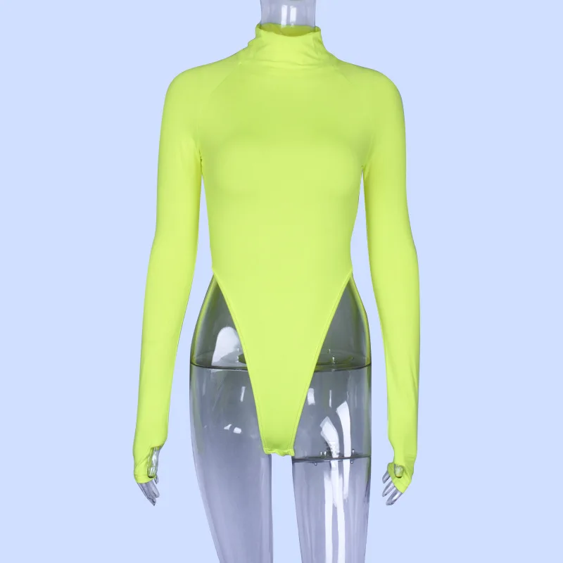 AOSSILIND Autumn Fluorescent Green Turtleneck Long Sleeve Bodysuit Women 2018 Winter Bodycon Rompers Skinny Bodysuits AOSSILIND Autumn Fluorescent Green Turtleneck Long Sleeve Bodysuit Women 2018 Winter Bodycon Rompers Skinny Bodysuits
