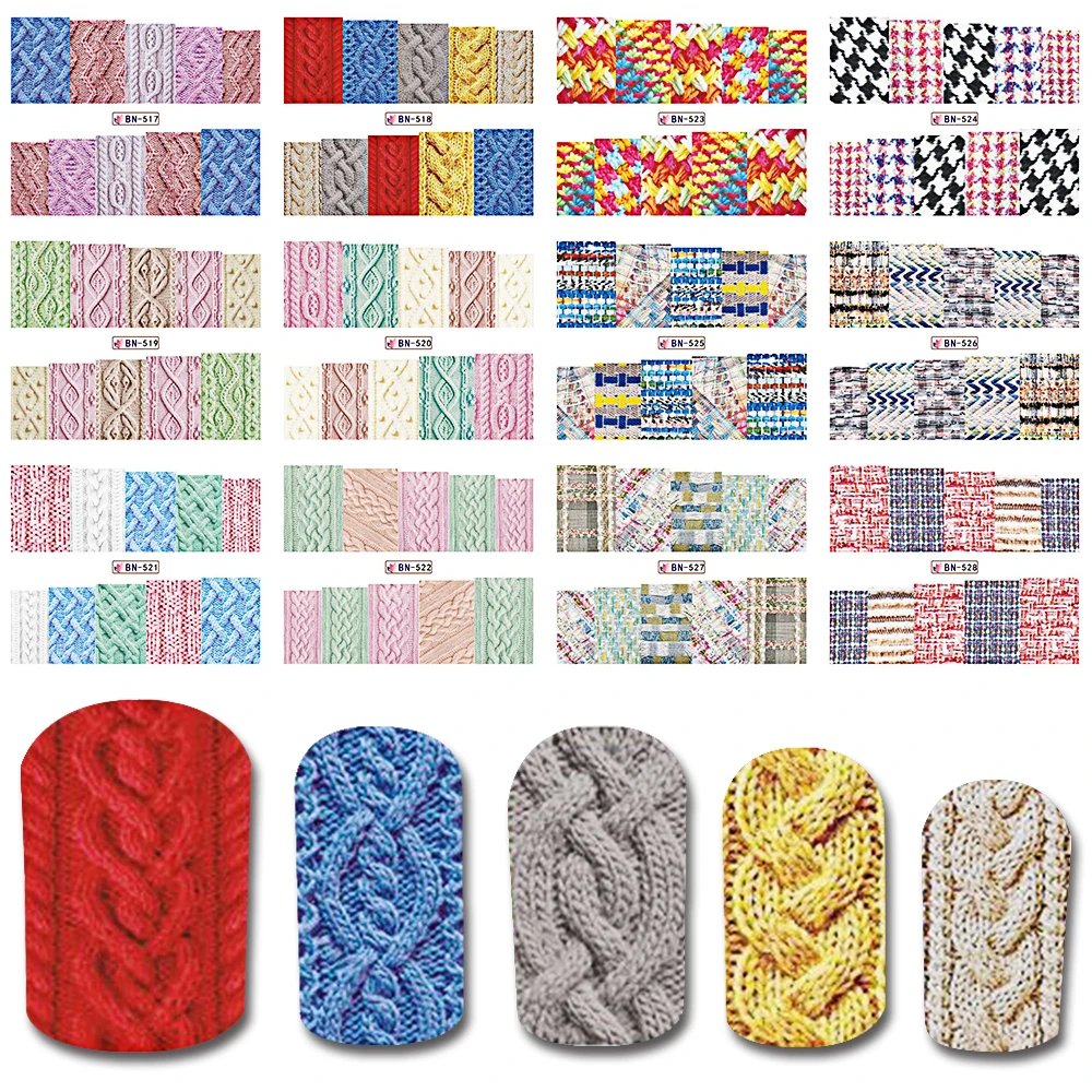 

2018 NEW 12 Design in One Set New Sweater Pattern Nail Full Stickers Water Transfer Tips Nail Art Decorations Tool BEBN517-528