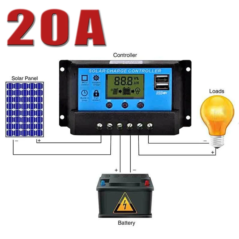 10A; 20A; 30A lcd солнечная панель регулятор заряда батареи контроллер двойной USB инструмент