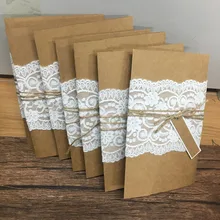 Lujosa tarjeta de invitación de bolsillo 3d de corte láser de Tarjeta De Invitación De Boda vintage de Papel kraft con diseño sin encaje y decoración