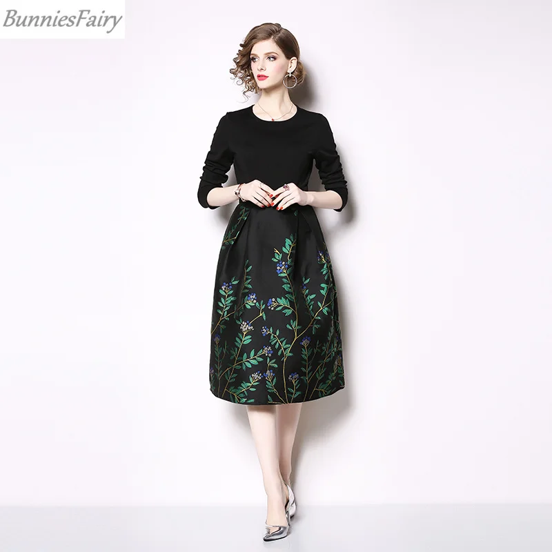 BunniesFairy 2019 Весна Осень женское Хепберн элегантное Ретро зеленое цветочное