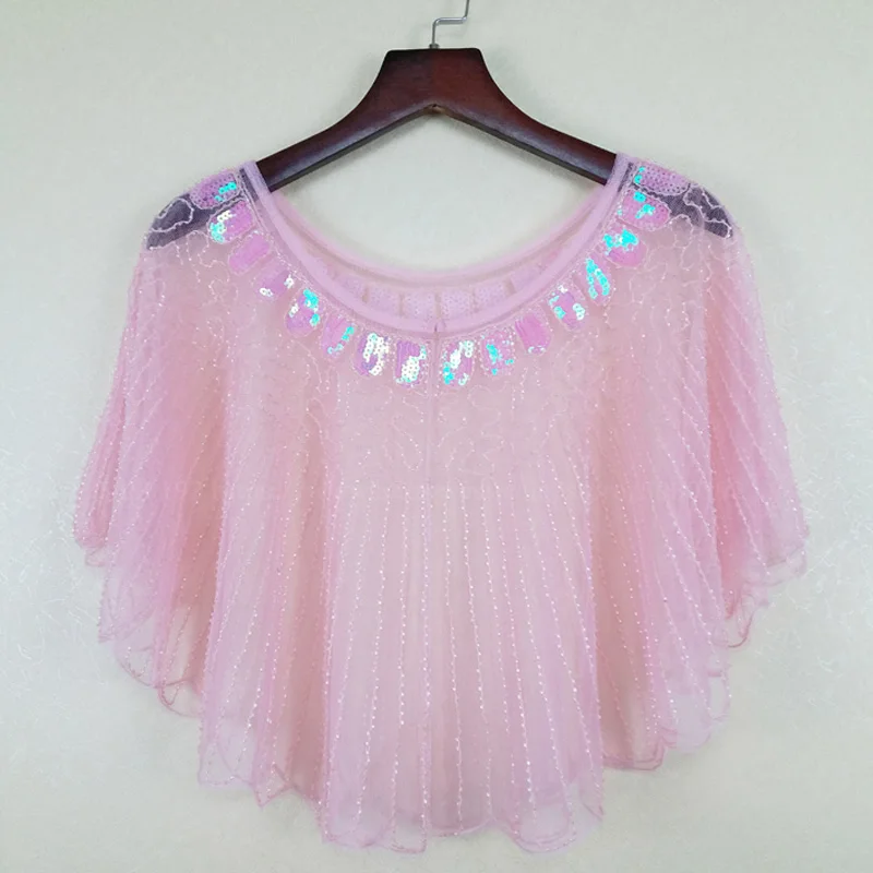 

Women's 1920s Shawl Beaded Sequin Deco Evening Collar Shoulder Shrug Cape Bolero Flapper Cover Up Black/Red/Blue/Pink/Apricot