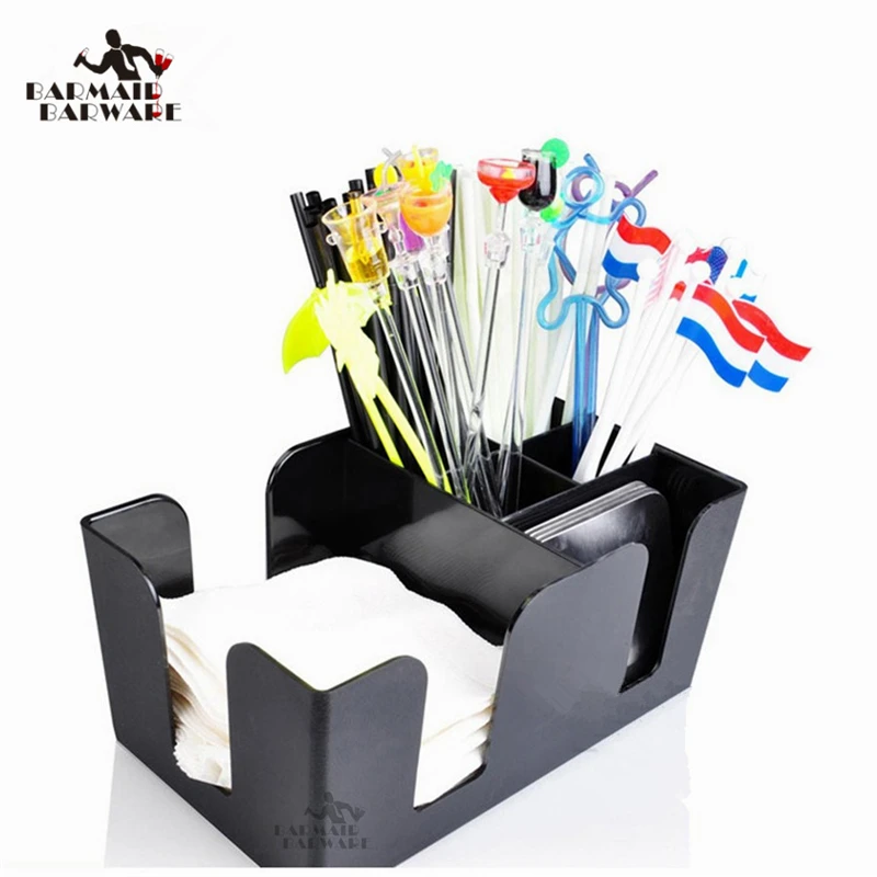 

Black Commerical Plastic Bar Caddy Organizer Black with 6 Compartments Tissue Holder Tissue B