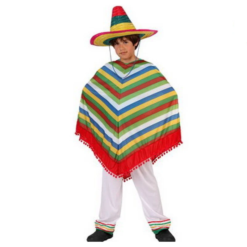 

2017 Mexico Style Boy Cosplay Costume Kids Fancy Party Dress Full Set Funny Pants Cloak Polyester Halloween Children's Day Gift