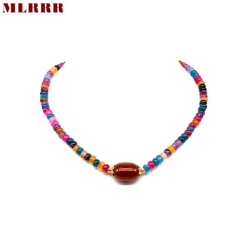 

Vintage Classic Natural Stone Jewelry Handcrafted Tourmaline Stones and Brown Stones Beaded Strand Necklace