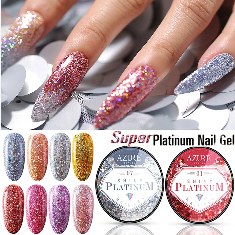 

AZURE BEAUTY Platinum Glitter UV Nail Gel Polish Super Shiny Sequins Led Nail Gel Varnish Long Lasting Glitter Series Gel Nail