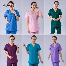 Viaoli2018 men and women doctors nurses uniforms stomatology hospital cosmetic plastic surgery brush hand clothing summer cotton