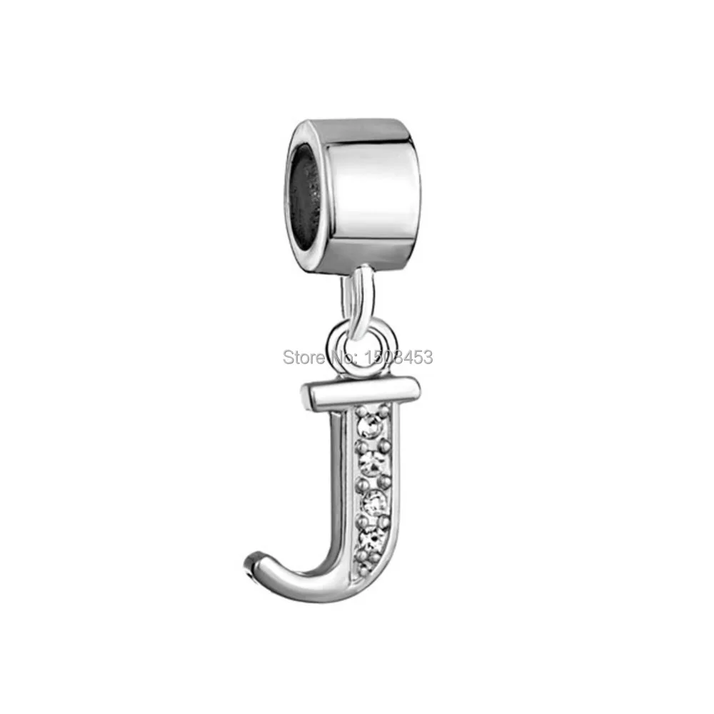 Sparkling letter J crystal Dangle Charm Fit for Pandora Braceletin