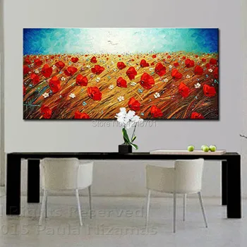 

100% Handpainted Modern wall decorative canvas art large size red poppy field picture oil painting thick textured technoloy