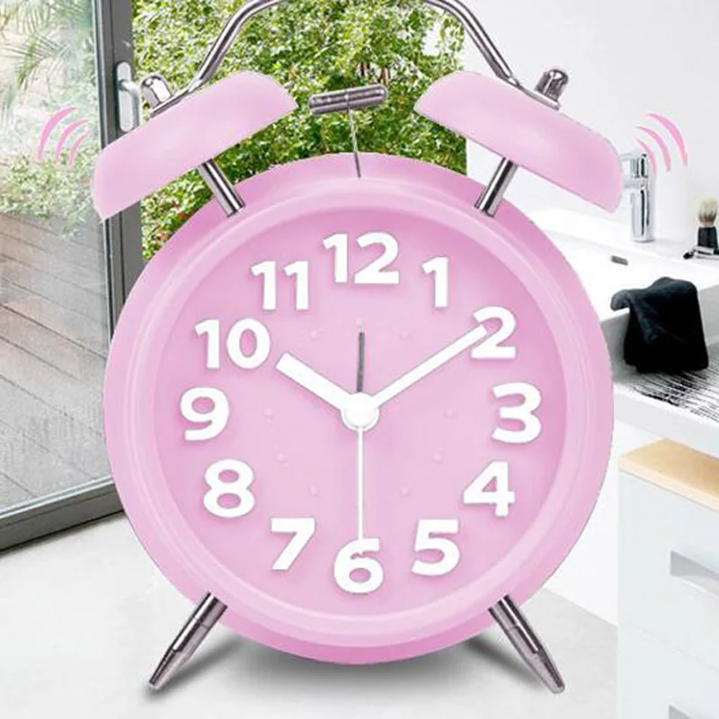 Double Bell Desk Table Alarm Clock Quartz Movement Bedside Night Light