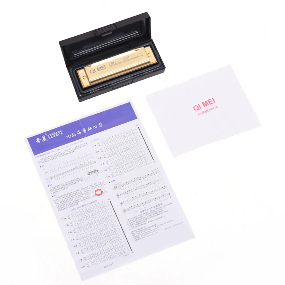 QIMEI Harmonicas 10 отверстий 20 Тон Ключ C золотой цвет Блюз Джаз фолк рок музыкальный