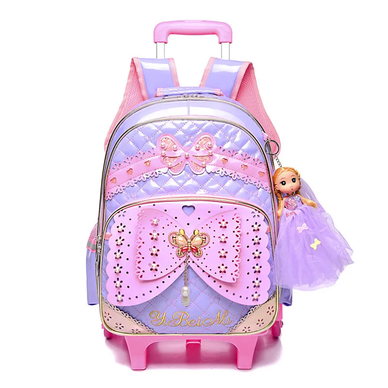 

Cartoon PU waterproof Children School Bags Mochilas Kids Backpacks With 2/6 Wheels Trolley Luggage For Girls backpack wholesale