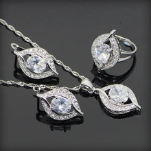 Boda Blanco Puro Creado Topaz 925 Pendientes de Plata de La Joyería/Colgante/Collar/Anillos Para Las Mujeres Del Envío Caja de regalo