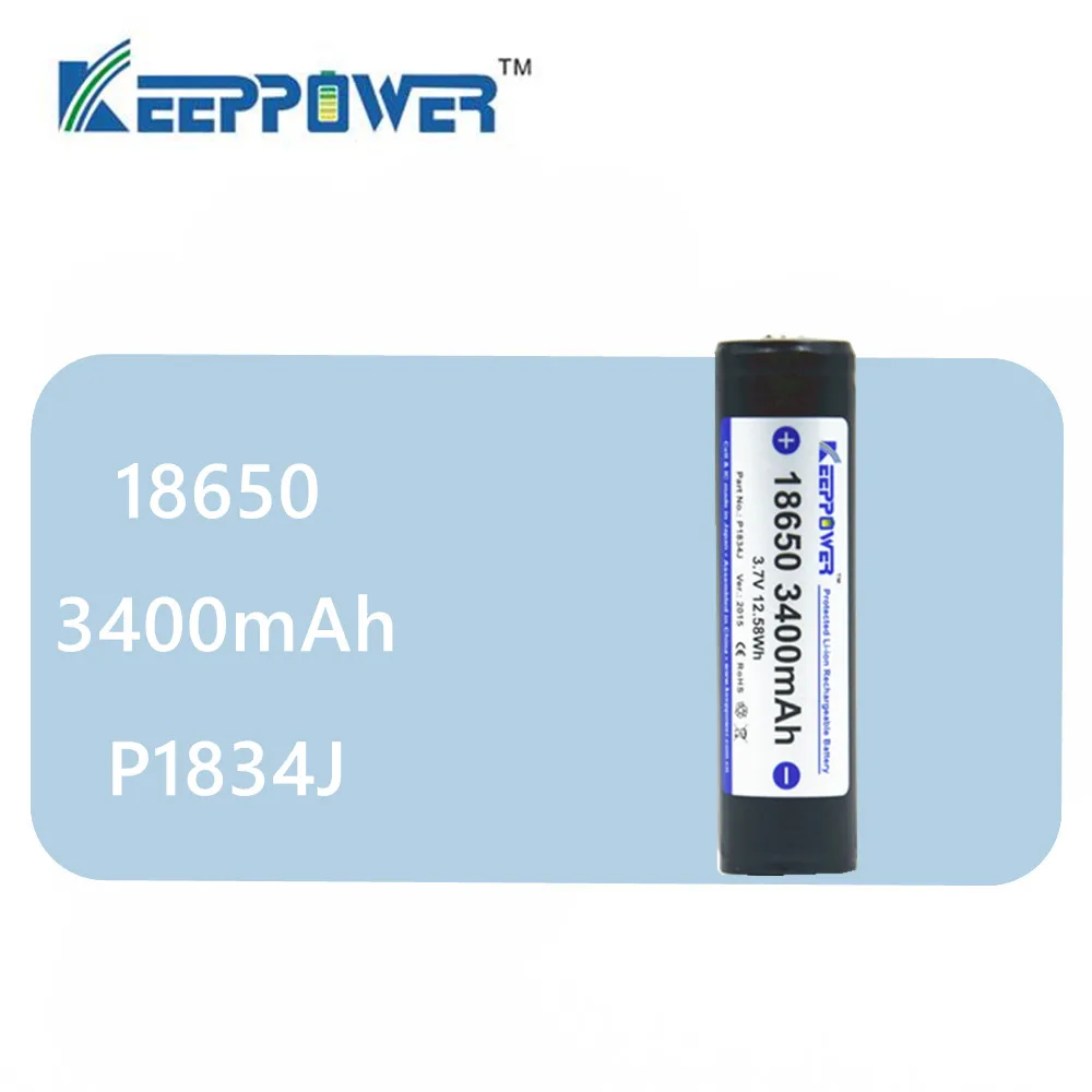 

1 pcs KeepPower 3400mAh 18650 protected li-ion rechargeable battery 3.7V P1834J drop shipping