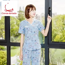 Новое хирургическое платье Южно-корейское больничное платье красота Больничная одежда для врачей Ручная стирка Женская одежда из хлопка и льна с принтом