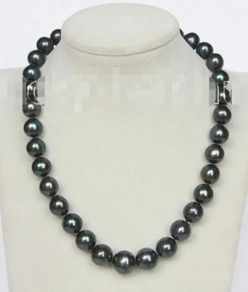 

Free Shipping>> new hot 17.5" 12mm round freshwater peacock black pearls necklace dragon clasp j10411