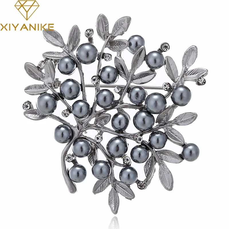 

XIYANIKE New Vintage Antique Silver Gold Color With Simulated-pearl Tree Brooch For Women Pins Broaches Elegant Jewelry JBSW19