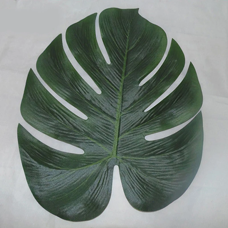 12pcs Tropical Palm Artificial Leaves for Hawaiian Party Decor 35*29cm Simulation Artifical Fake Plants Wedding Car Decoration