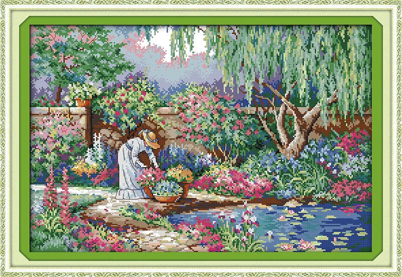 Девушка в саду родина вид Европа пейзаж Счетный принт на холсте DMC 14CT 11CT вышивка крестиком Набор для вышивания