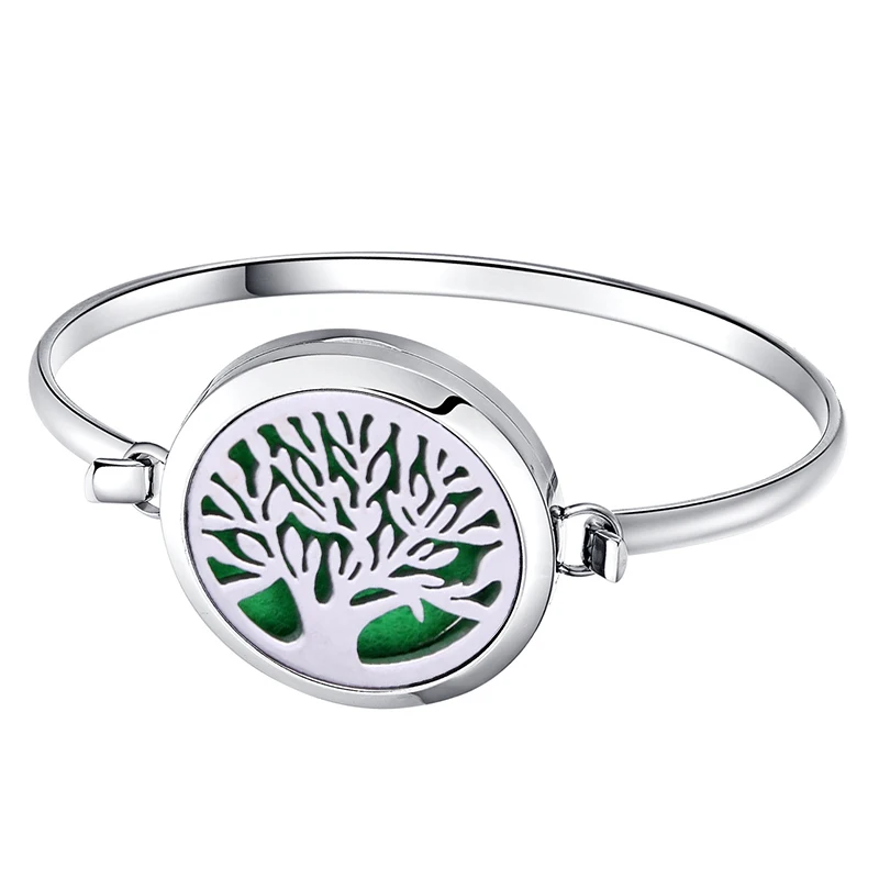 

Tree of Life Stainless Steel Bracelet Essential Oil Bracelet Locket Perfume Diffuser Bracelet 30mm Bangle Silver Bracelet