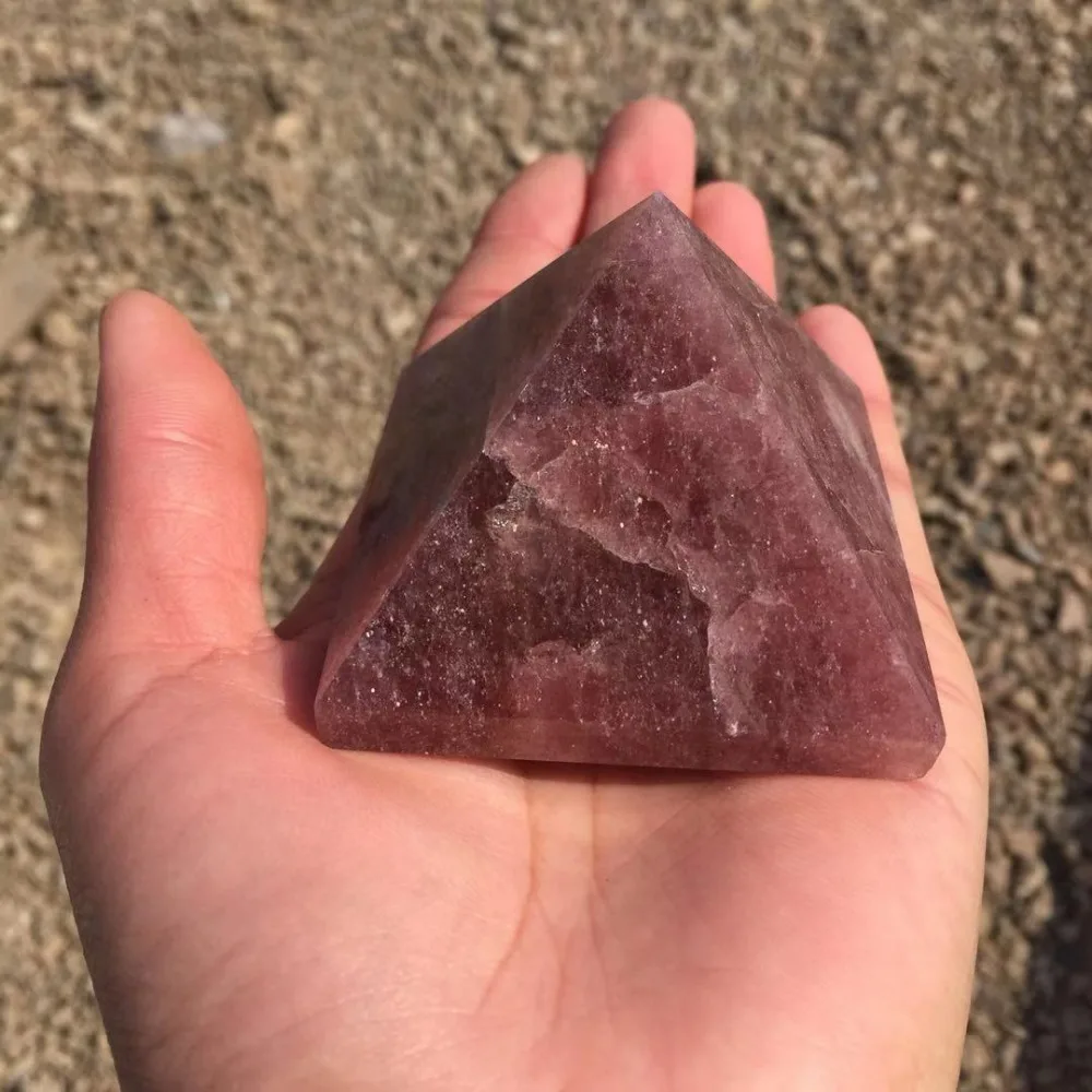 

about 60mm beautiful natural strawberry Crystal gemstone pyramid meditation reiki healing crystal stone for home decor wholesale