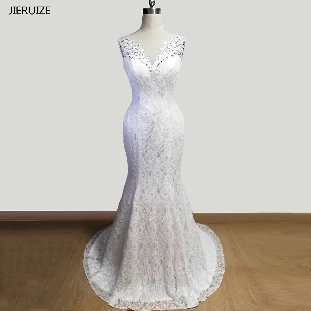 JIERUIZE, белые кружевные свадебные платья русалки, кружевные свадебные платья с бисером на спине, vestidos de noiva robe de mariee