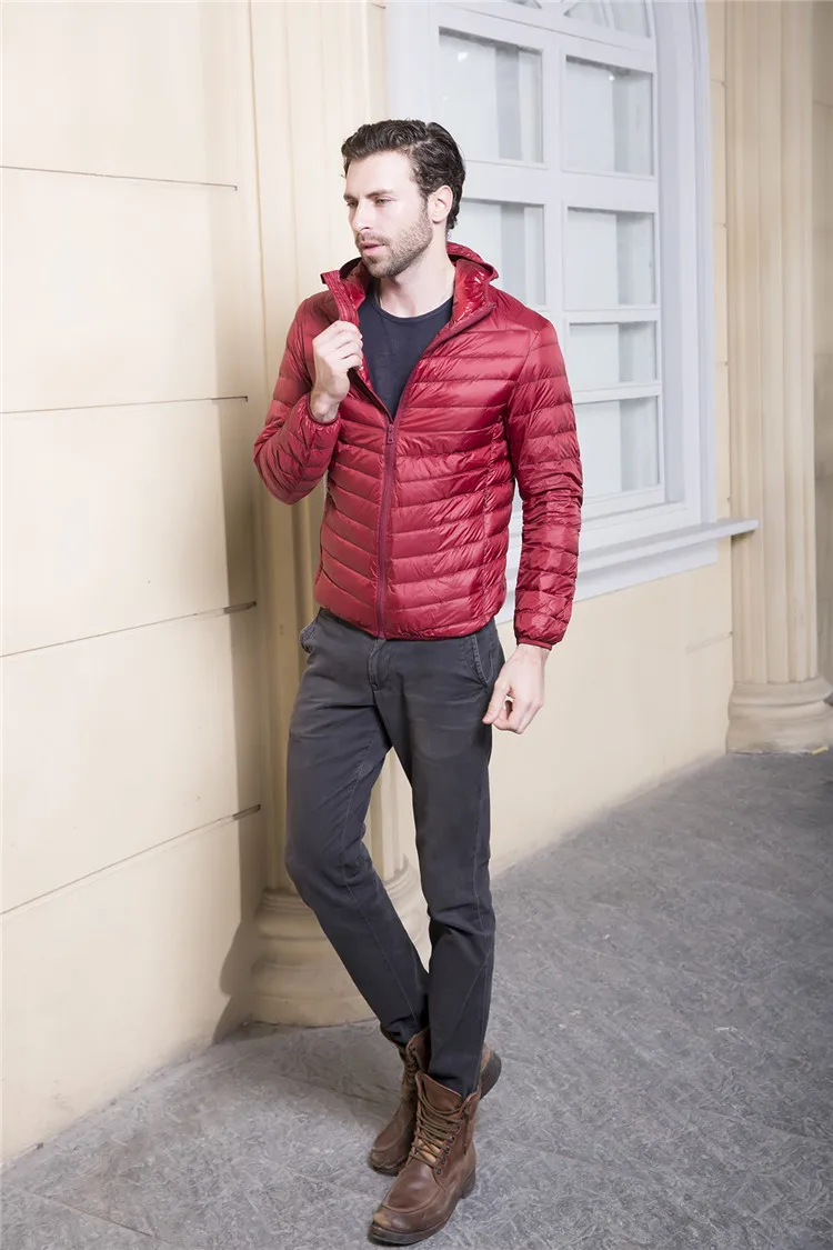 Men's Ultra Light Packable Down Jackets Hooded Slim Down Coats Man White Duck Down Padded Parkas Winter Puffer Jacket JK-634 puffer jacket with fur hood