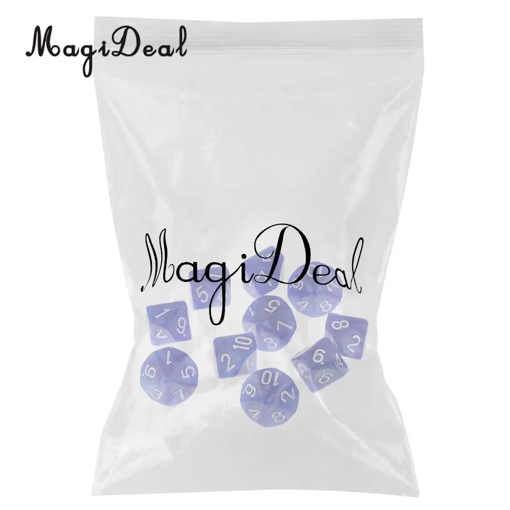 MagiDeal New Hot Sale 10Pcs Plastic Polyhedral 10-Sided Dice D10 for Funny Family Party Bar Club Dice Game Acce 5 Colors Option