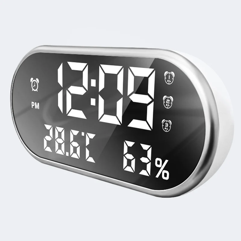 Цифровой светодиодный Дисплей Температура влажности Будильник 24/12 часов Мощность банк Портативный мобильного телефона Зарядное устройство USB Портативный часы - Цвет: White