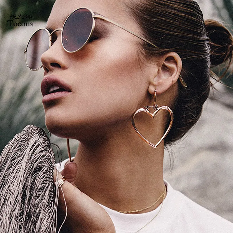

Tocona Bohemia Gold Silver Color Love Heart Shape Drop Earrings for Women Trendy Double Heart Alloy Dangle Earrings 4181