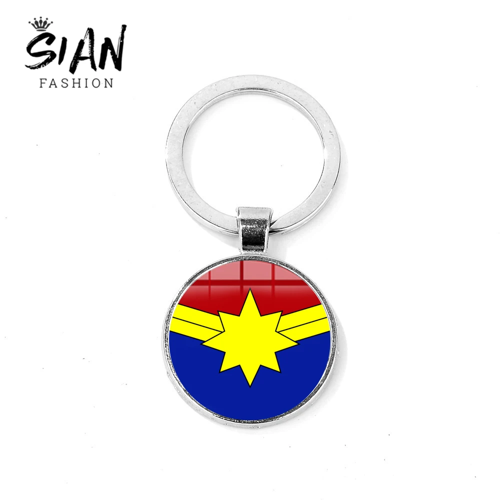 

SIAN Marvel Avengers Captain Marvel Shield Keychain Superhero Carol Danvers Comic Printed Pendant Keyring Key Holder Accessories