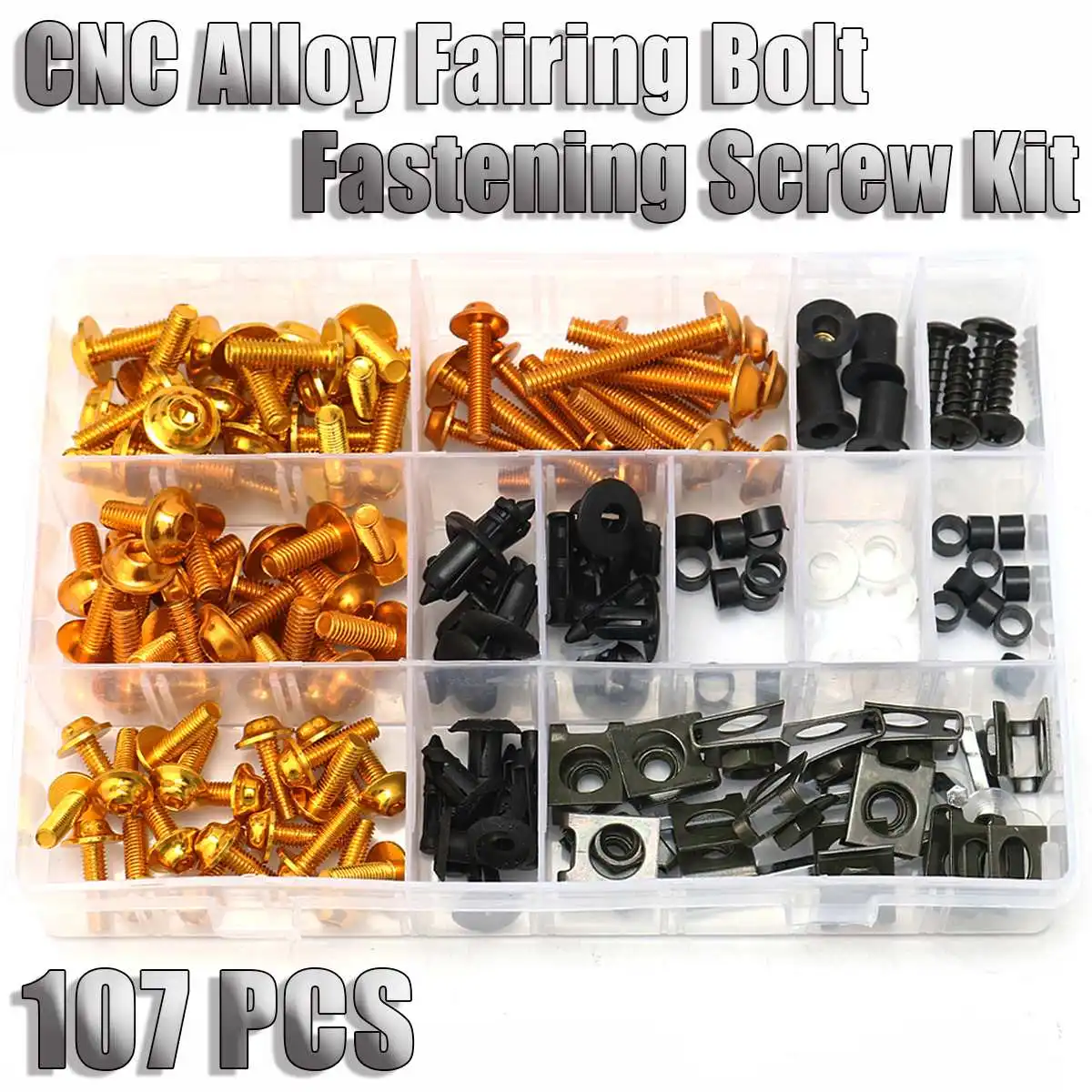 

107Pcs/Set New Complete Motorcycle Windshield Fairing Bolts Nuts Screws Washer Kit Cases Fastener Clips Screws Aluminum Boxes