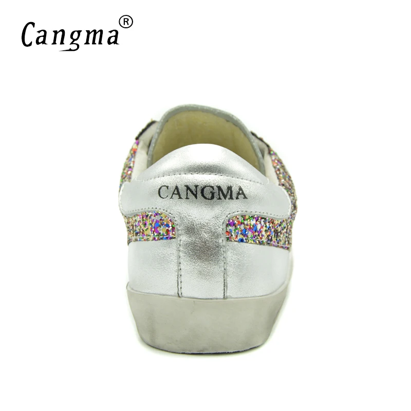 CANGMA/стильная обувь; мужские кроссовки; серебристая повседневная обувь из натуральной кожи для мужчин; Розовая обувь с блестками; Мужская обувь для взрослых