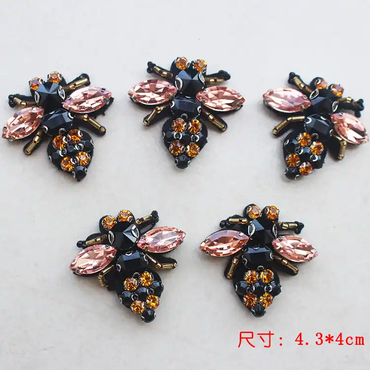3pcs 3D Bee Design Applique Beads Rhinestone Patch Clothing Accessories