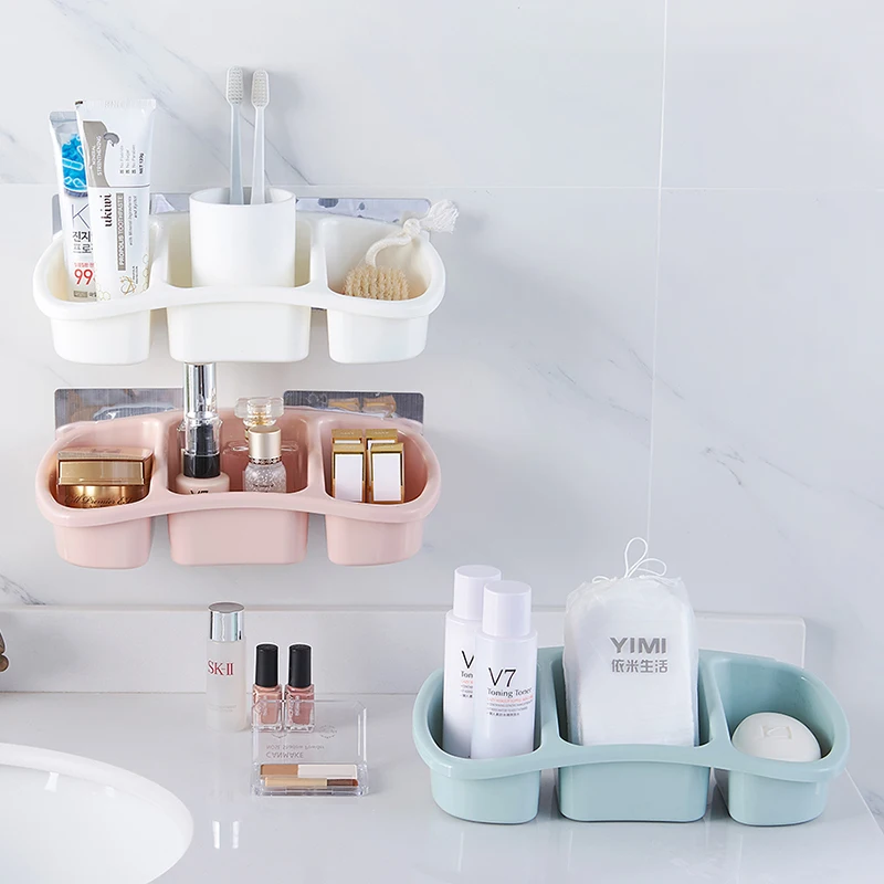 Punch-free Paste Wall Hanging Bathroom Shelf Toilet Dressing Table Cosmetic Storage Organizer Plastic Storage Rack