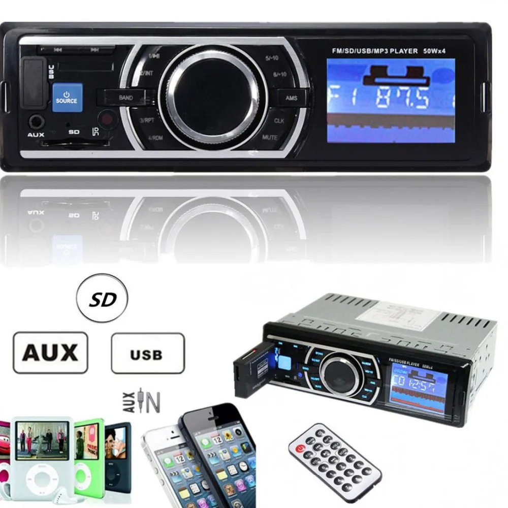 REAKOSOUND 25W x 4CH Auto Car Stereo Audio In Dash Aux Input Receiver with SD USB