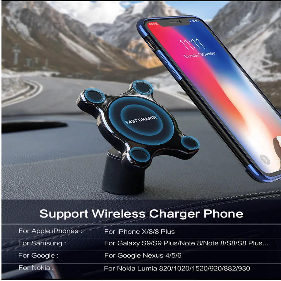 Автомобильное беспроводное зарядное устройство Qi для iPhone XS MAX X 8 Plus автомобильный