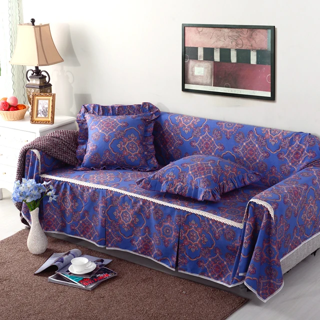 Us 8 42 Sunnyrain Thick Cotton Canvas Purple Clical I Shaped Sofa Cover Slipcover Couch Protector Capa Para In