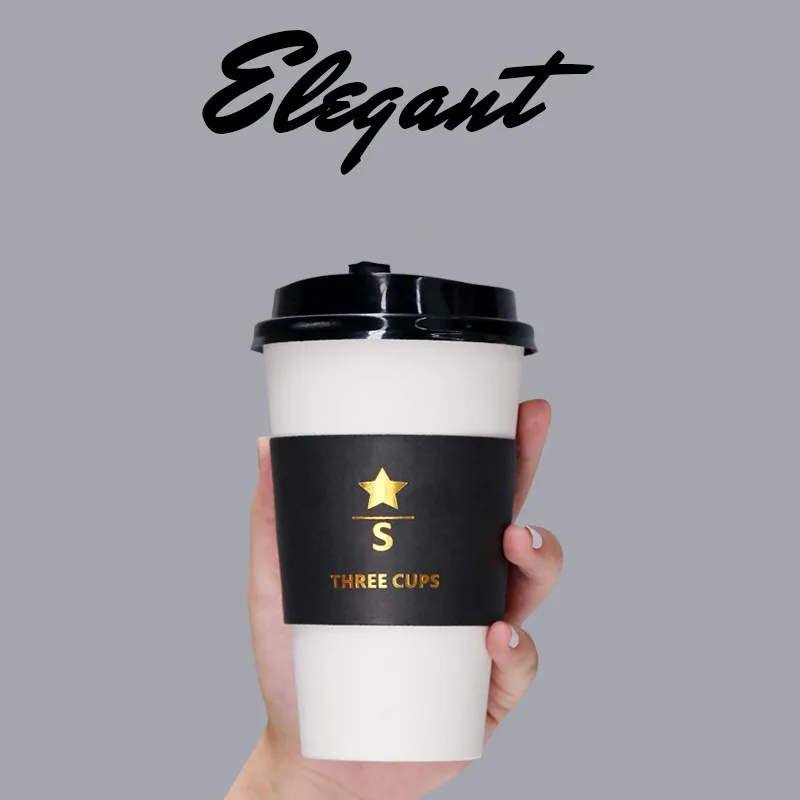 

50pcs White disposable paper cup 400ml 500ml takeaway coffee tea juice cold and hot drink packaging cup with lid and cup sleeves