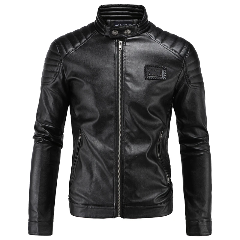 Dropshipping Men Leather Jacket Fashion Motorcycle PU Leather Male Bomber Jackets Outerwear Faux Leather top long sleeves Coat